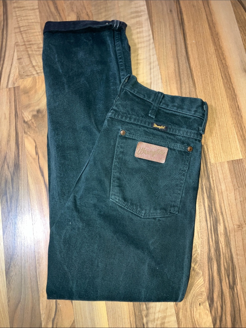 Wrangler Vintage Dark green men’s cowboy cut slim straight leg jeans Sz 30x32